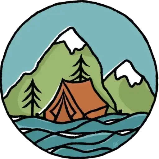 logo représentant une tente au pied des montagnes en bord de mer