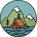 logo représentant une tente au pied des montagnes en bord de mer